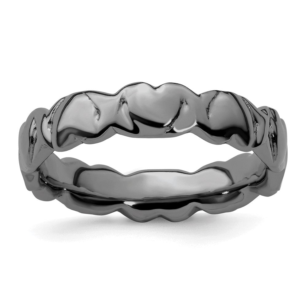 Sterling Silver Stackable Expressions Black Plated Hearts Ring