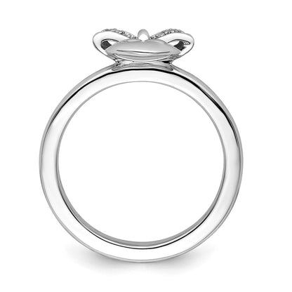Sterling Silver Stackable Expressions Heart With Bow Diamond Ring