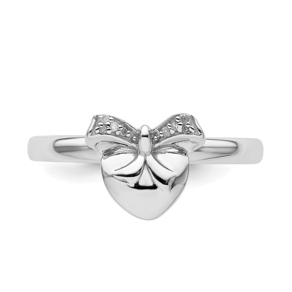 Sterling Silver Stackable Expressions Heart With Bow Diamond Ring