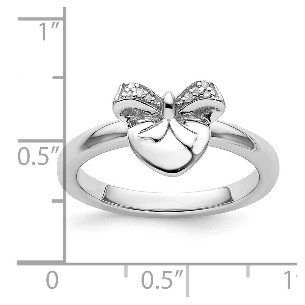 Sterling Silver Stackable Expressions Heart With Bow Diamond Ring