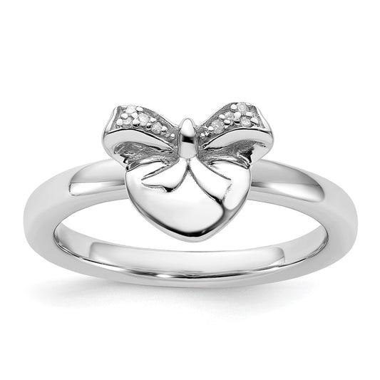 Sterling Silver Stackable Expressions Heart With Bow Diamond Ring