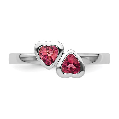 Sterling Silver Stackable Expressions Pink Tourmaline Double Heart Ring