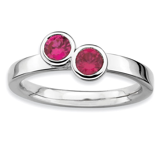 Sterling Silver Stackable Expressions Dbl Round Created Ruby Ring (Size 8 Only)