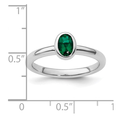 Sterling Silver Stackable Expressions Oval Created Emerald Ring