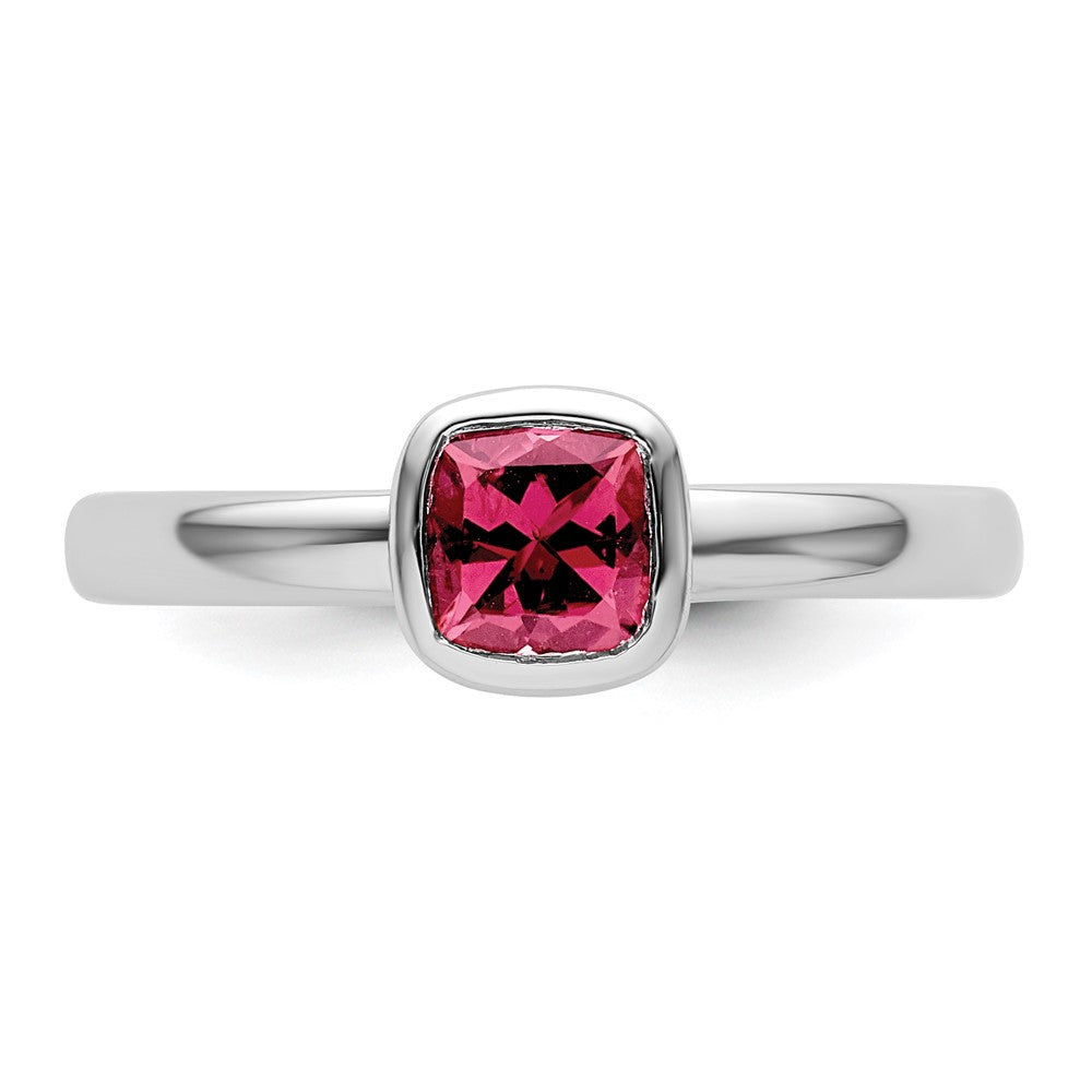 Sterling Silver Ss Stackable Expressions Cushion Cut Pink Tourmaline Ring