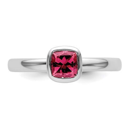 Sterling Silver Ss Stackable Expressions Cushion Cut Pink Tourmaline Ring