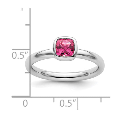 Sterling Silver Ss Stackable Expressions Cushion Cut Pink Tourmaline Ring