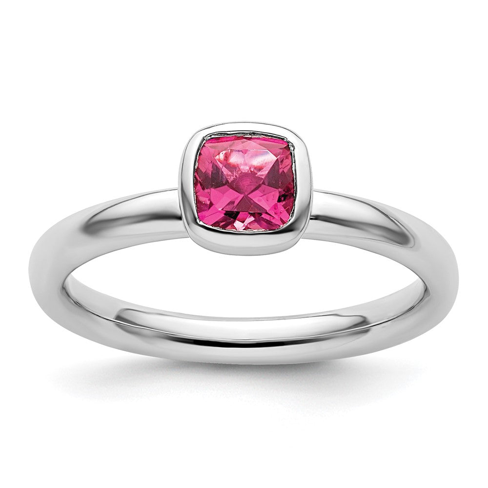 Sterling Silver Ss Stackable Expressions Cushion Cut Pink Tourmaline Ring