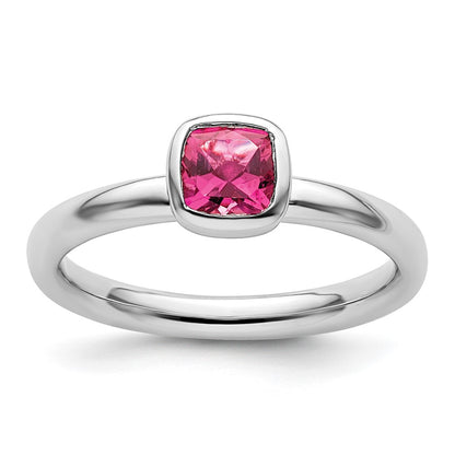 Sterling Silver Ss Stackable Expressions Cushion Cut Pink Tourmaline Ring