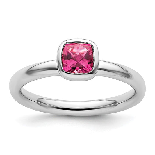 Sterling Silver Ss Stackable Expressions Cushion Cut Pink Tourmaline Ring