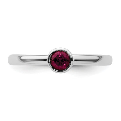 Sterling Silver Ss Stackable Expressions High 4mm Round Rhodolite Garnet Ring