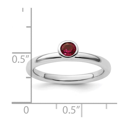Sterling Silver Stackable Expressions High 4mm Round Created Ruby Ring
