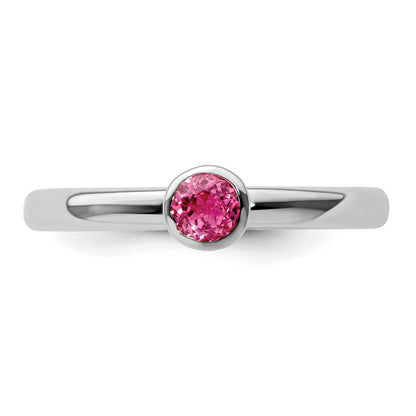 Sterling Silver Ss Stackable Expressions High 4mm Round Pink Tourmaline Ring