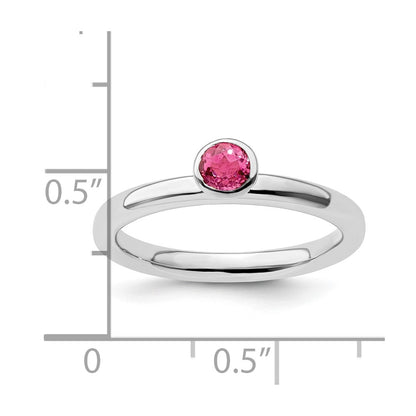 Sterling Silver Ss Stackable Expressions High 4mm Round Pink Tourmaline Ring