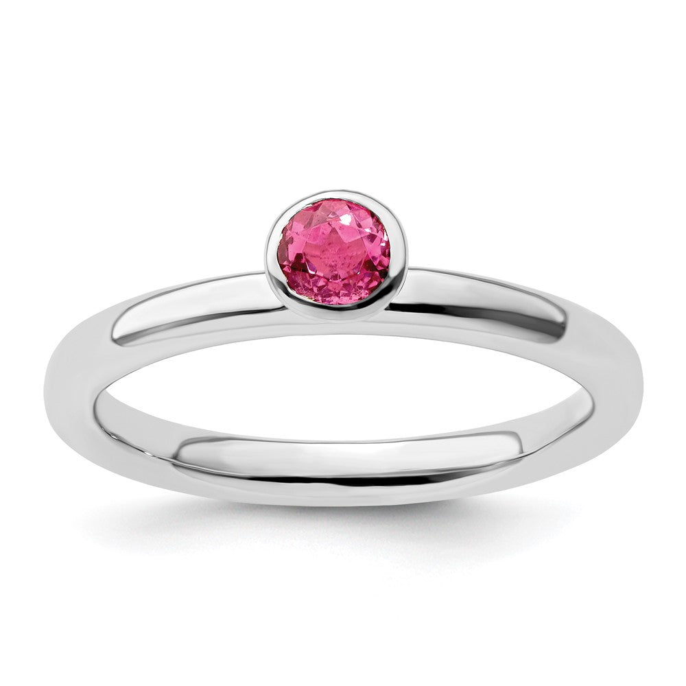 Sterling Silver Ss Stackable Expressions High 4mm Round Pink Tourmaline Ring