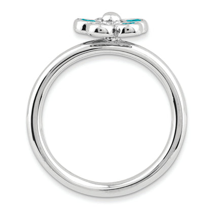 Sterling Silver Stackable Expressions Blue Topaz Flower Ring (Size 7 Only)
