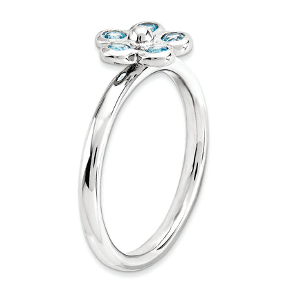 Sterling Silver Stackable Expressions Blue Topaz Flower Ring (Size 7 Only)