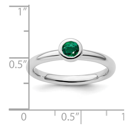 Sterling Silver Stackable Expressions Low 4mm Round Cr. Emerald Ring