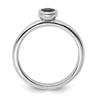 Sterling Silver Ss Stackable Expressions Low 4mm Round Rhodolite Garnet Ring