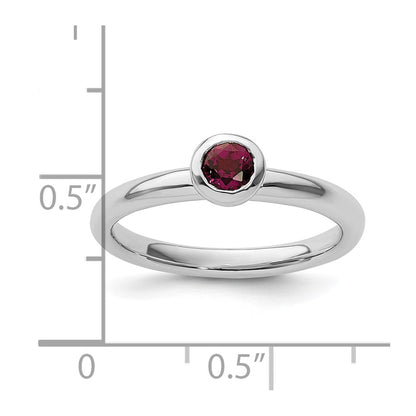 Sterling Silver Ss Stackable Expressions Low 4mm Round Rhodolite Garnet Ring