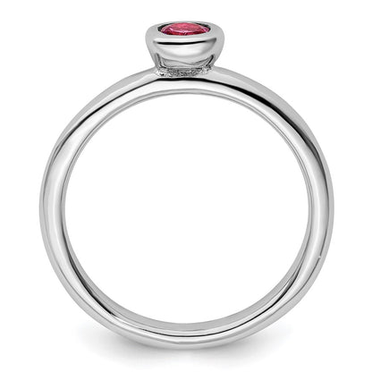 Sterling Silver Ss Stackable Expressions Low 4mm Round Pink Tourmaline Ring
