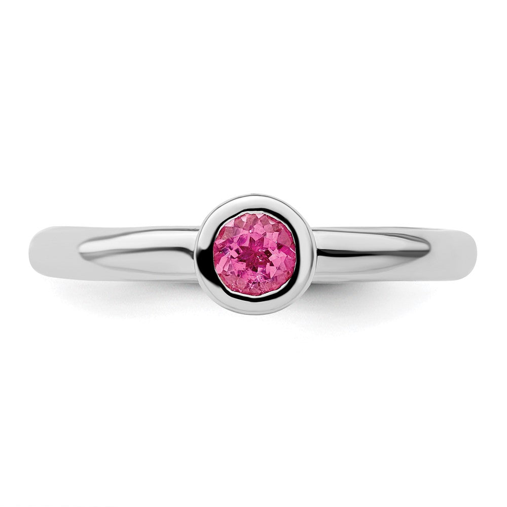 Sterling Silver Ss Stackable Expressions Low 4mm Round Pink Tourmaline Ring