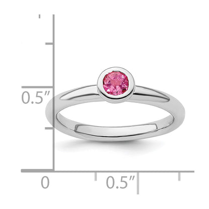 Sterling Silver Ss Stackable Expressions Low 4mm Round Pink Tourmaline Ring