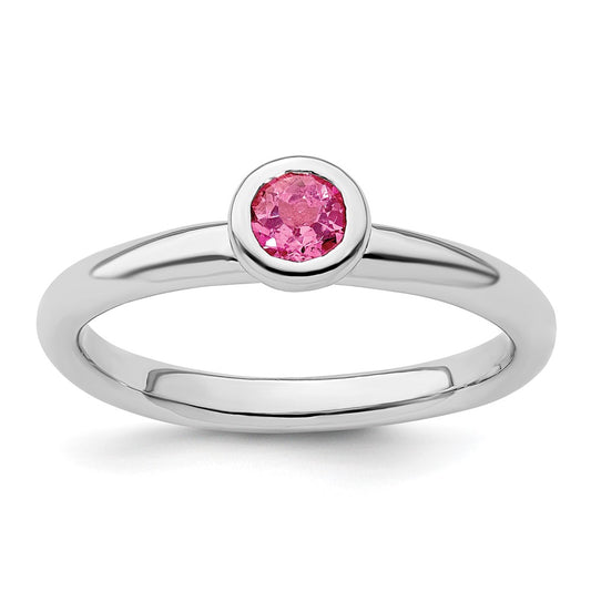 Sterling Silver Ss Stackable Expressions Low 4mm Round Pink Tourmaline Ring