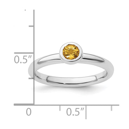 Sterling Silver Stackable Expressions Low 4mm Round Citrine Ring