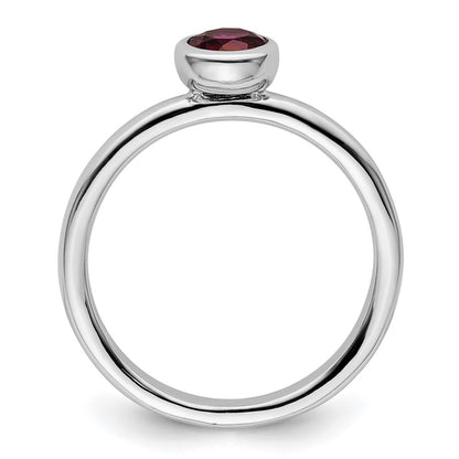 Sterling Silver Ss Stackable Expressions Low 5mm Round Rhodolite Garnet Ring
