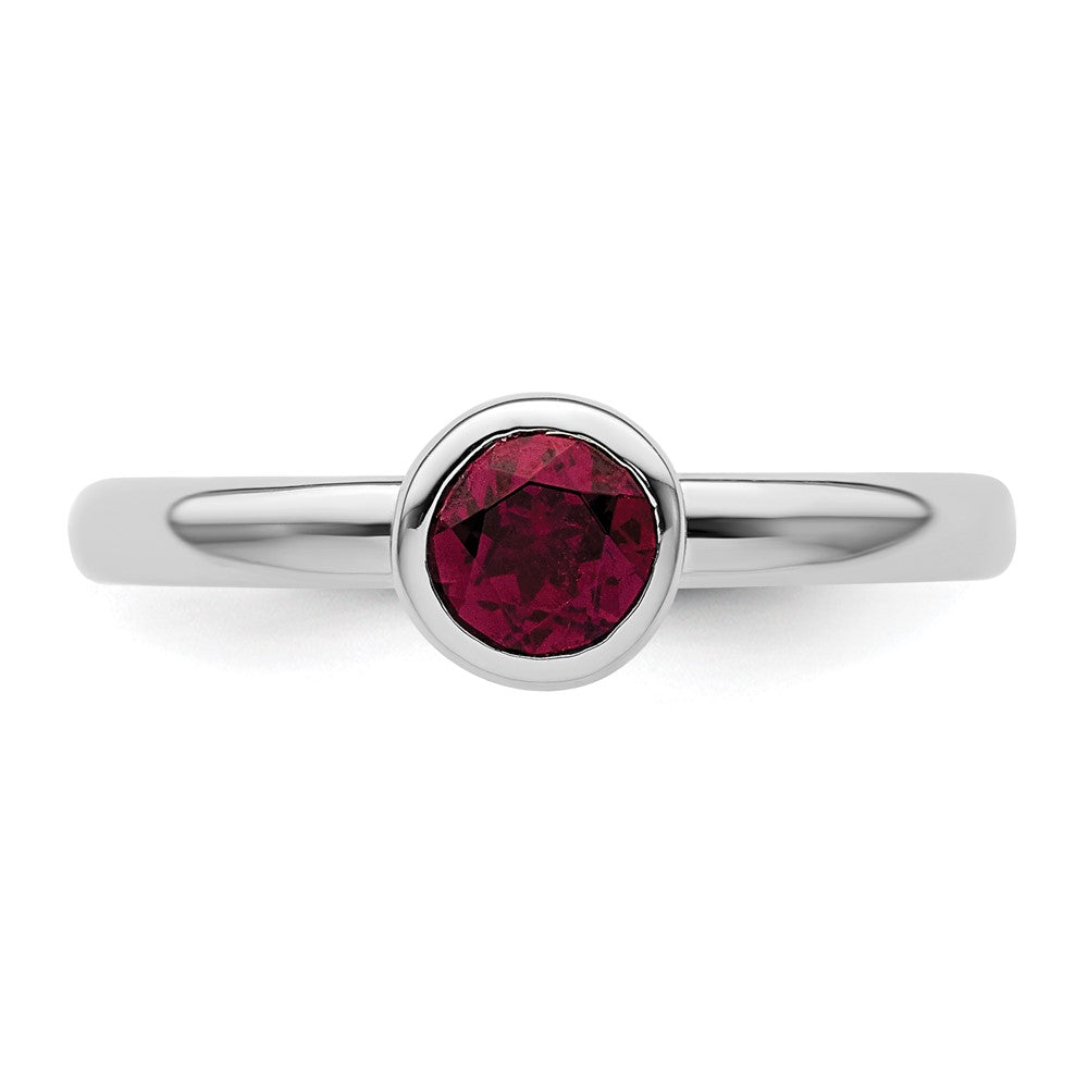 Sterling Silver Ss Stackable Expressions Low 5mm Round Rhodolite Garnet Ring