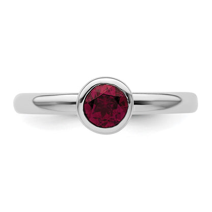 Sterling Silver Ss Stackable Expressions Low 5mm Round Rhodolite Garnet Ring