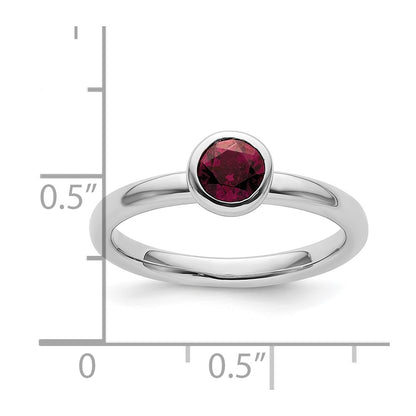 Sterling Silver Ss Stackable Expressions Low 5mm Round Rhodolite Garnet Ring