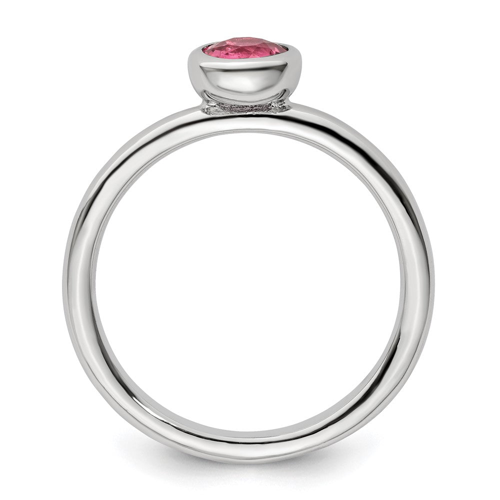 Sterling Silver Ss Stackable Expressions Low 5mm Round Pink Tourmaline Ring