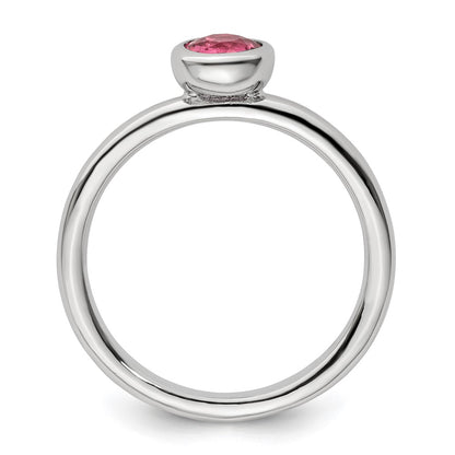 Sterling Silver Ss Stackable Expressions Low 5mm Round Pink Tourmaline Ring