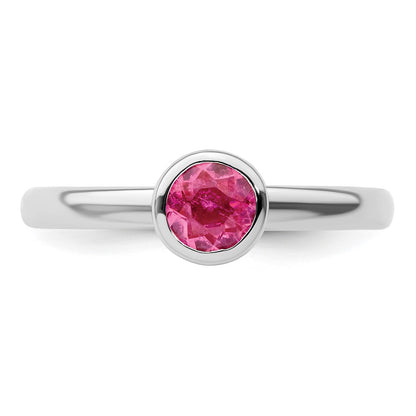 Sterling Silver Ss Stackable Expressions Low 5mm Round Pink Tourmaline Ring