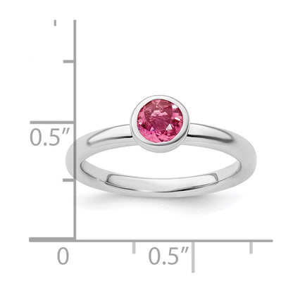 Sterling Silver Ss Stackable Expressions Low 5mm Round Pink Tourmaline Ring