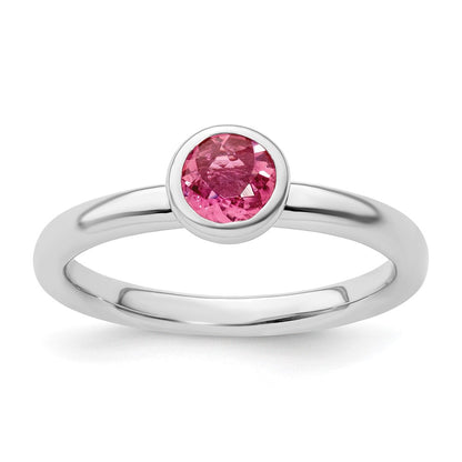 Sterling Silver Ss Stackable Expressions Low 5mm Round Pink Tourmaline Ring