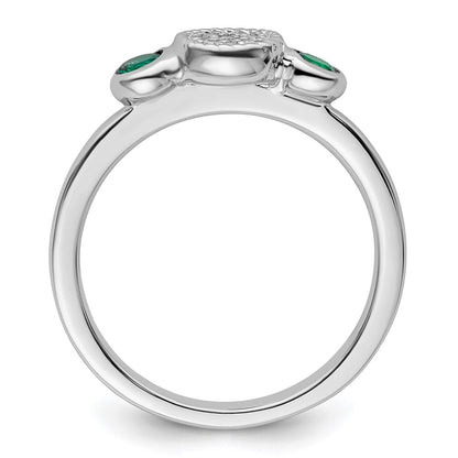 Sterling Silver Stackable Expressions Dbl Round Cr. Emerald & Dia. Ring