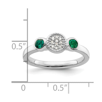 Sterling Silver Stackable Expressions Dbl Round Cr. Emerald & Dia. Ring