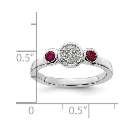Sterling Silver Stackable Expressions Dbl Round Cr. Ruby & Dia. Ring
