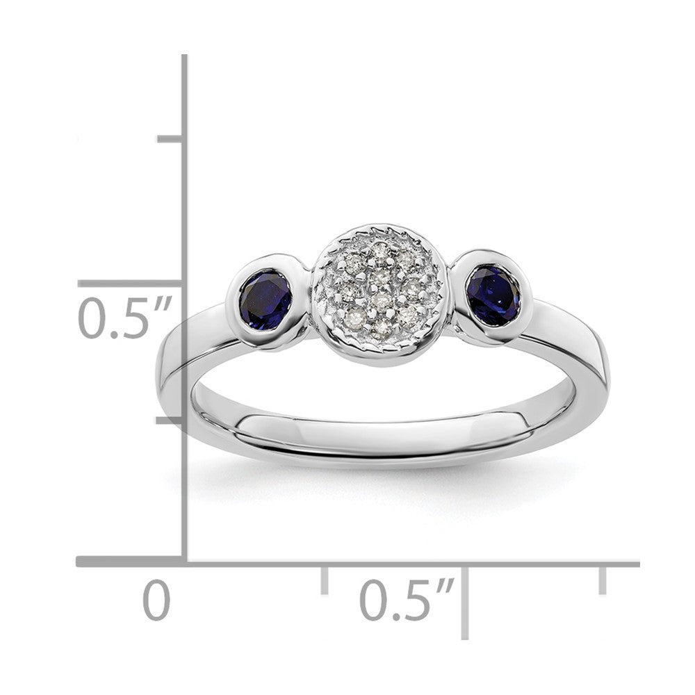 Sterling Silver Stackable Expressions Dbl Round Cr. Sapphire & Dia. Ring