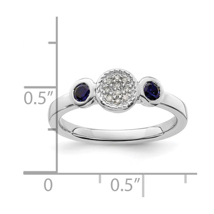 Sterling Silver Stackable Expressions Dbl Round Cr. Sapphire & Dia. Ring