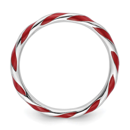Sterling Silver Stackable Expressions Twisted Red Enameled Ring