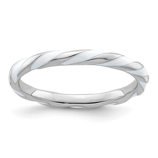 Sterling Silver Stackable Expressions Twisted White Enameled Ring