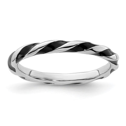 Sterling Silver Stackable Expressions Twisted Black Enameled Ring