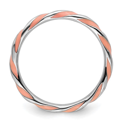 Sterling Silver Stackable Expressions Twisted Pink Enameled Ring