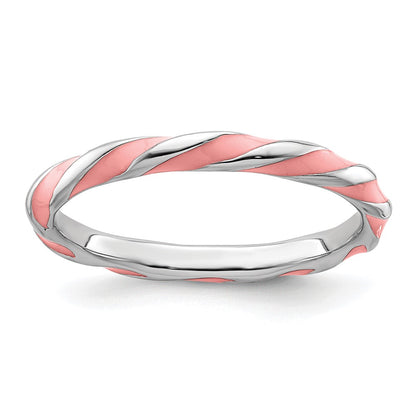 Sterling Silver Stackable Expressions Twisted Pink Enameled Ring