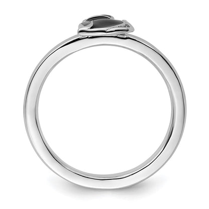 Sterling Silver Stackable Expressions Black Enameled Cat Ring