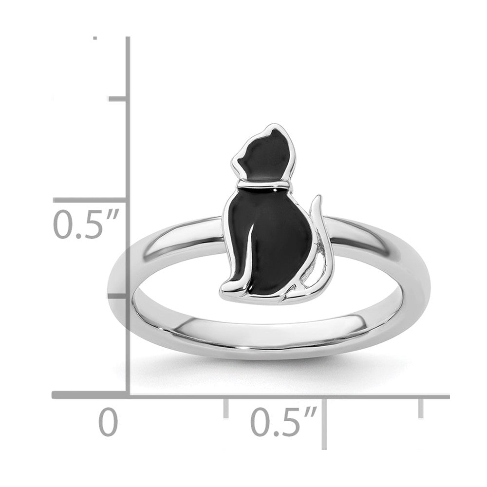Sterling Silver Stackable Expressions Black Enameled Cat Ring
